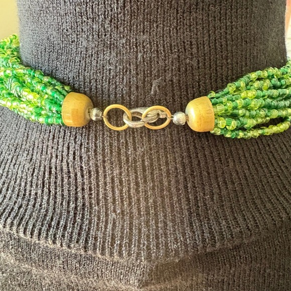 Y2K Chunky Multi Strand Green Glass Bead Necklace - Picture 3 of 4